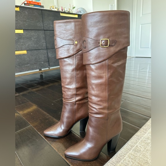 CELINE WILTERN Calfskin RIDING BOOT WITH TRIOMPHE 90mm Brown KneeHigh Boots 39.5 - Picture 4 of 16